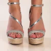 Sandali con tacco intero, colore argento