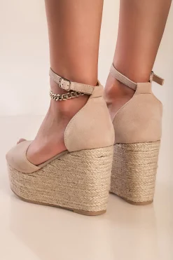 Sandali con tacco largo, beige