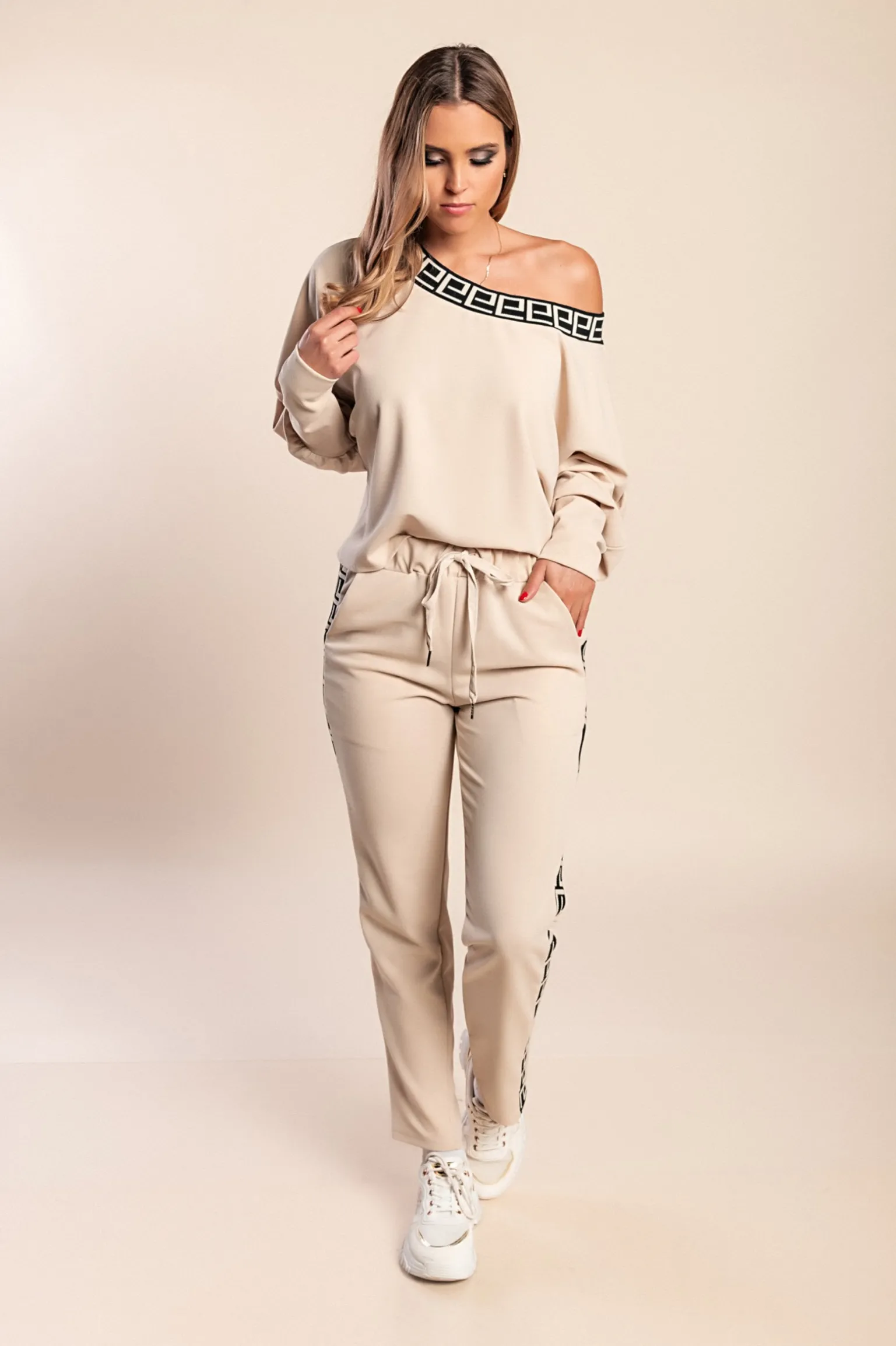 Set con stampa geometrica, beige