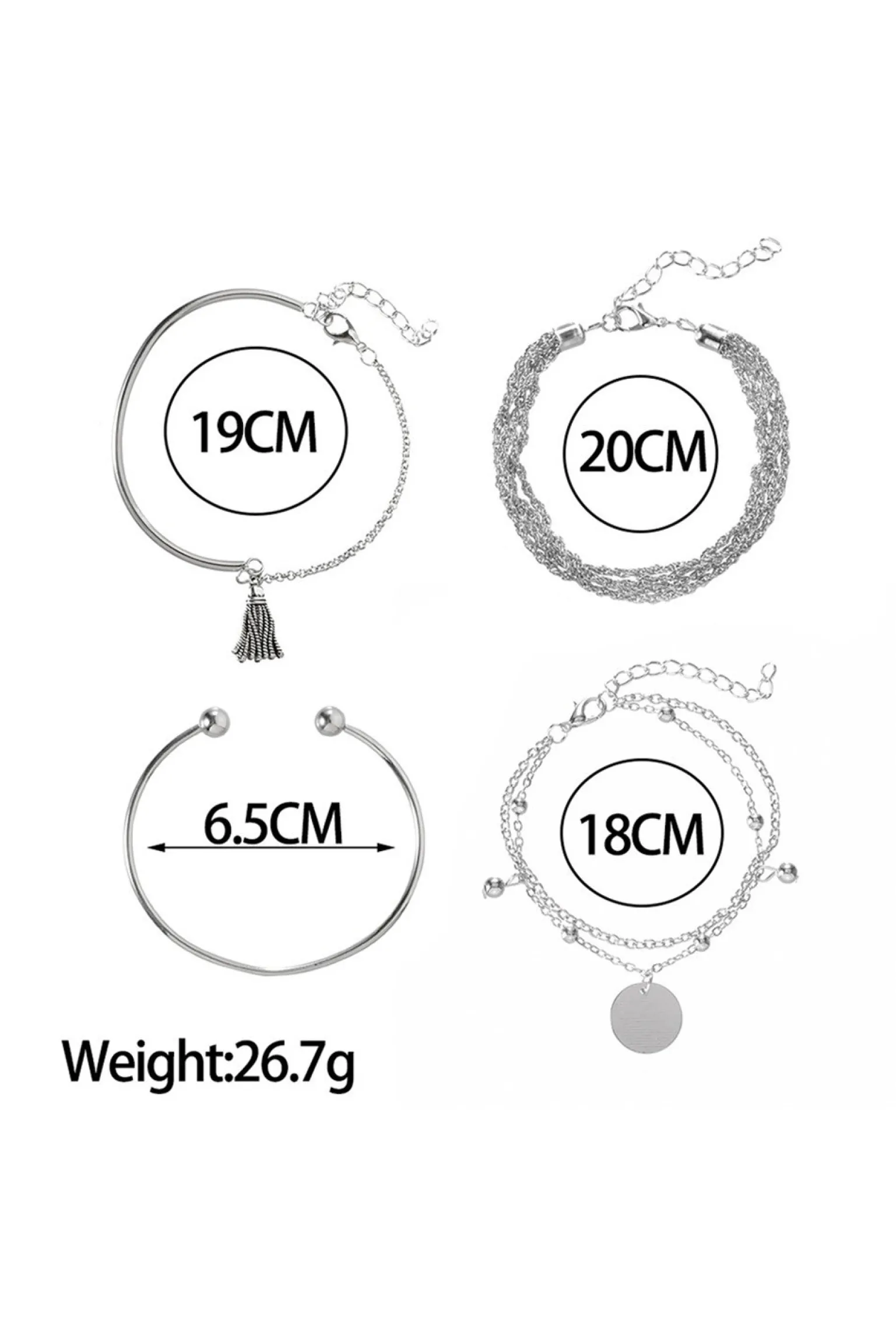 SET DI 4 BRACCIALI A VARIE FORME EVENNE, ARGENTO