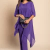 Set di elegante tunica trasparente e pantaloni lunghi  Claudette, viola