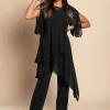 Set di elegante tunica traslucida e pantaloni lunghi  Claudette, neri
