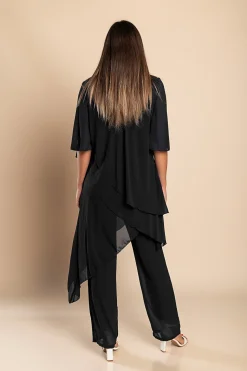 Set di elegante tunica traslucida e pantaloni lunghi Claudette, neri