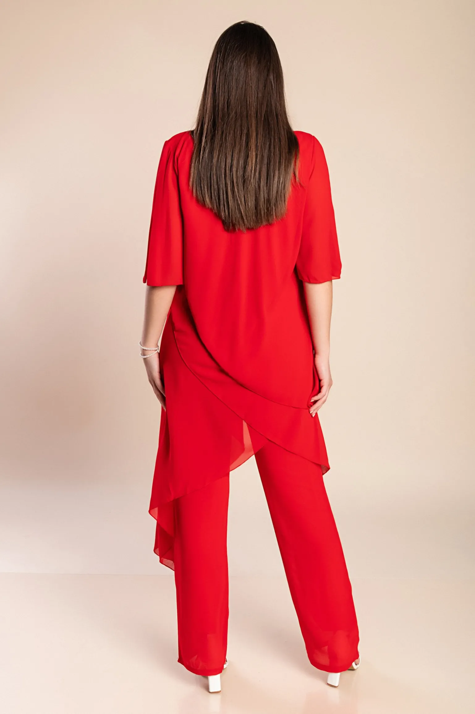 Set di elegante tunica trasparente e pantaloni lunghi Claudette, rosso