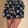 Shorts fantasia con vita alta ed elastica, colore blu scuro