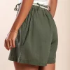Shorts in lino con cintura, oliva