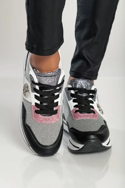 Sneakers fashion con dettagli decorativi, FF525, nere