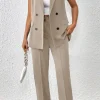 Tailleur pantalone elegante monocolore, beige