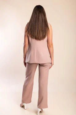 Tailleur pantalone elegante monocolore, rosa chiaro