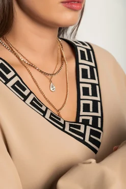 Top ampio con stampa geometrica, beige