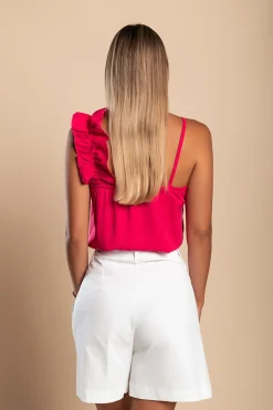 Top con balze, fucsia