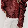 Top elegante con paillettes, bordeaux