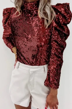 Top elegante con paillettes, bordeaux