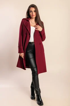 Trench elegante con bottoni, bordeaux