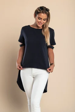 T-shirt corta asimmetrica Vebtura, blu scuro