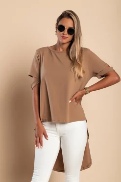 T-shirt corta asimmetrica Vebtura, marrone