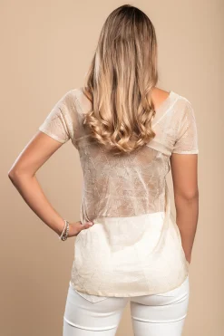 T-shirt corta in maglia, beige