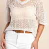 T-shirt in cotone con pizzo, bianca