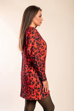 Tunica con tasche e stampa leopardata Delaney, rossa