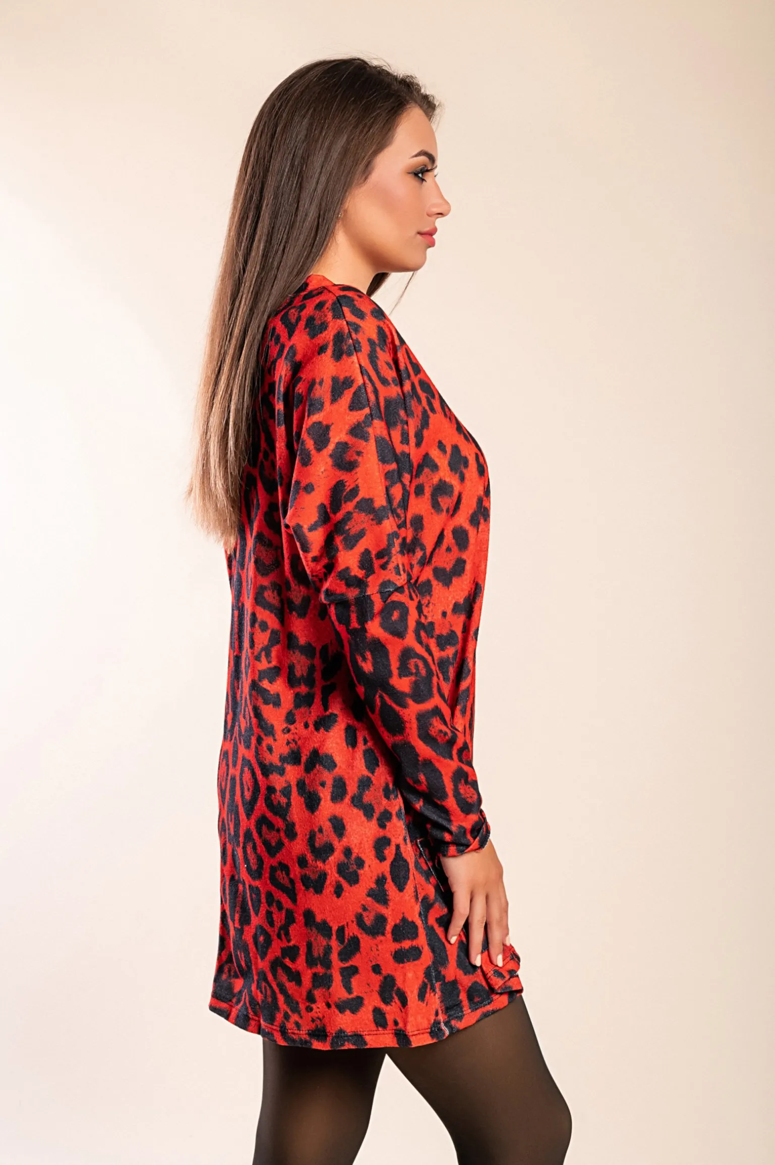 Tunica con tasche e stampa leopardata Delaney, rossa