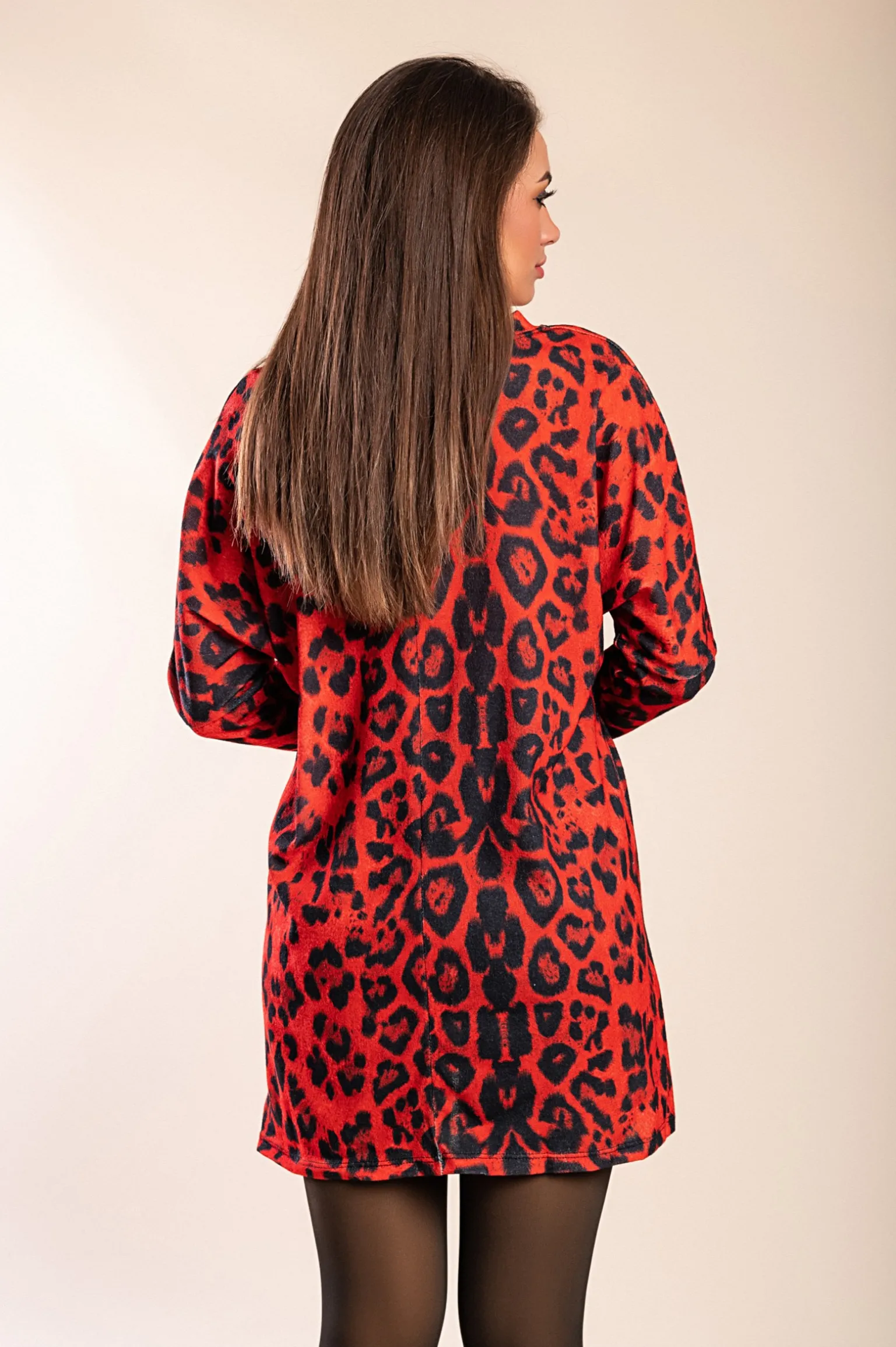 Tunica con tasche e stampa leopardata Delaney, rossa