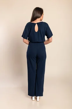 Tuta fashion con pantaloni lunghi ampi e maniche corte Nelia, blu scuro