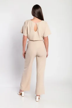 Tuta fashion con pantaloni lunghi ampi e maniche corte Nelia, albicocca