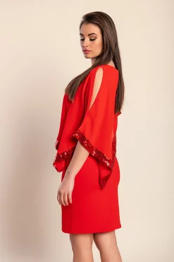 Vestito elegante con mantellina Arlet, rosso