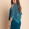 Vestito elegante con mantellina Arlet, petrolio
