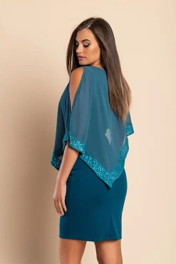 Vestito elegante con mantellina Arlet, petrolio