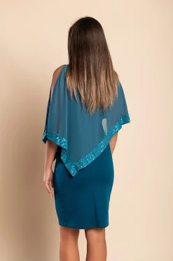 Vestito elegante con mantellina Arlet, petrolio