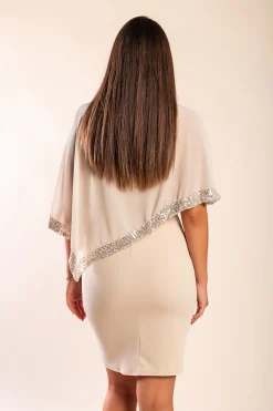 Vestito elegante con mantellina Arlet, beige