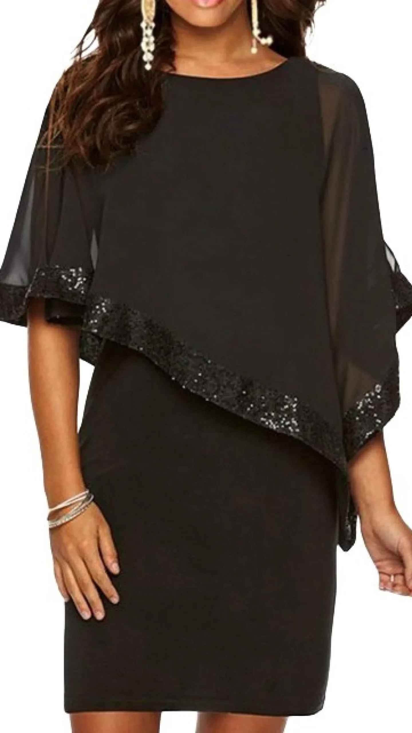 Vestito elegante con mantellina Arlet, nero