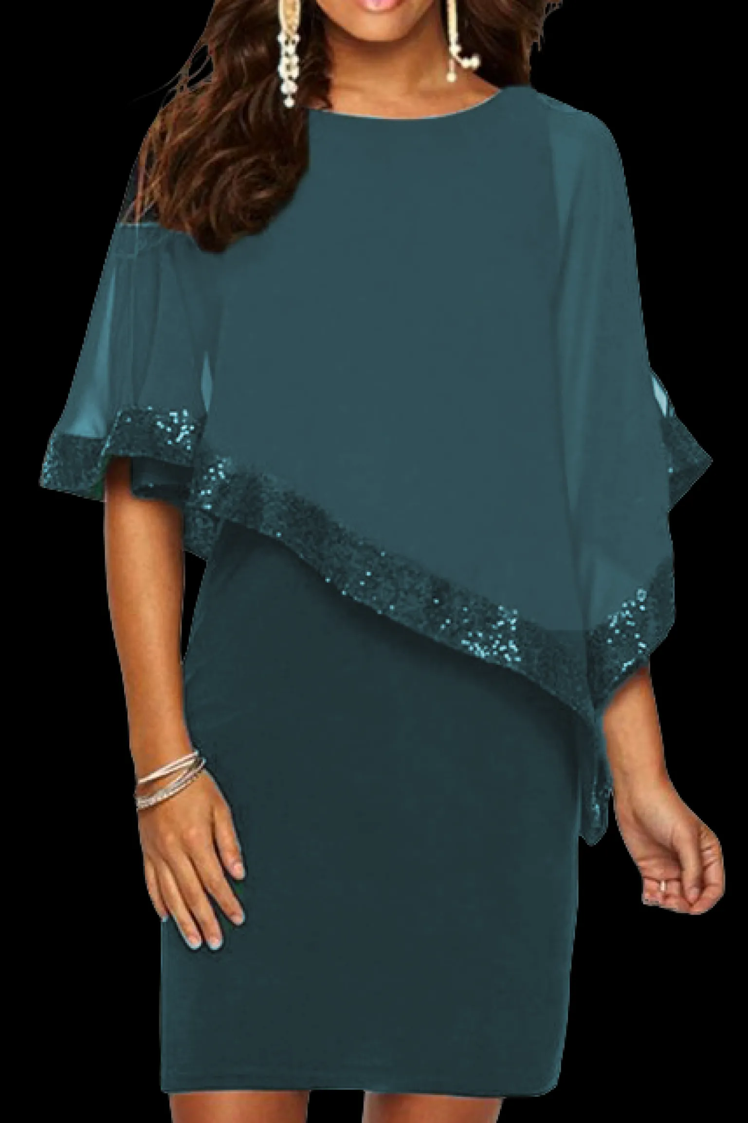 Vestito elegante con mantellina Arlet, petrolio