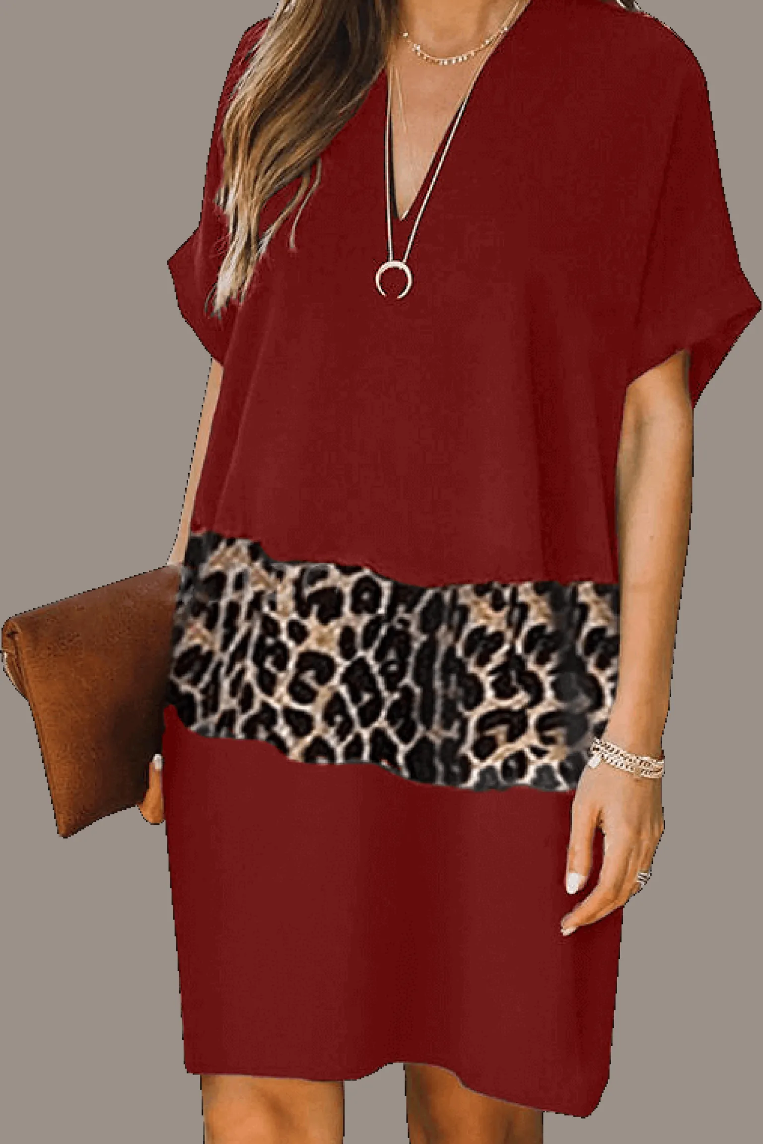VESTITO ELEGANTE MINI LEOPARDATO GALILEA, BORDEAUX