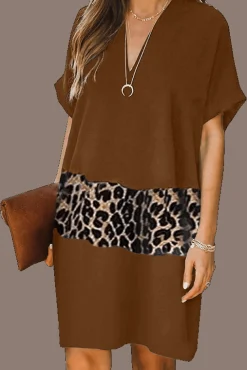 VESTITO ELEGANTE MINI LEOPARDATO GALILEA, MARRONE