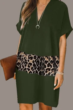 VESTITO ELEGANTE MINI LEOPARDATO GALILEA, OLIVASTRO