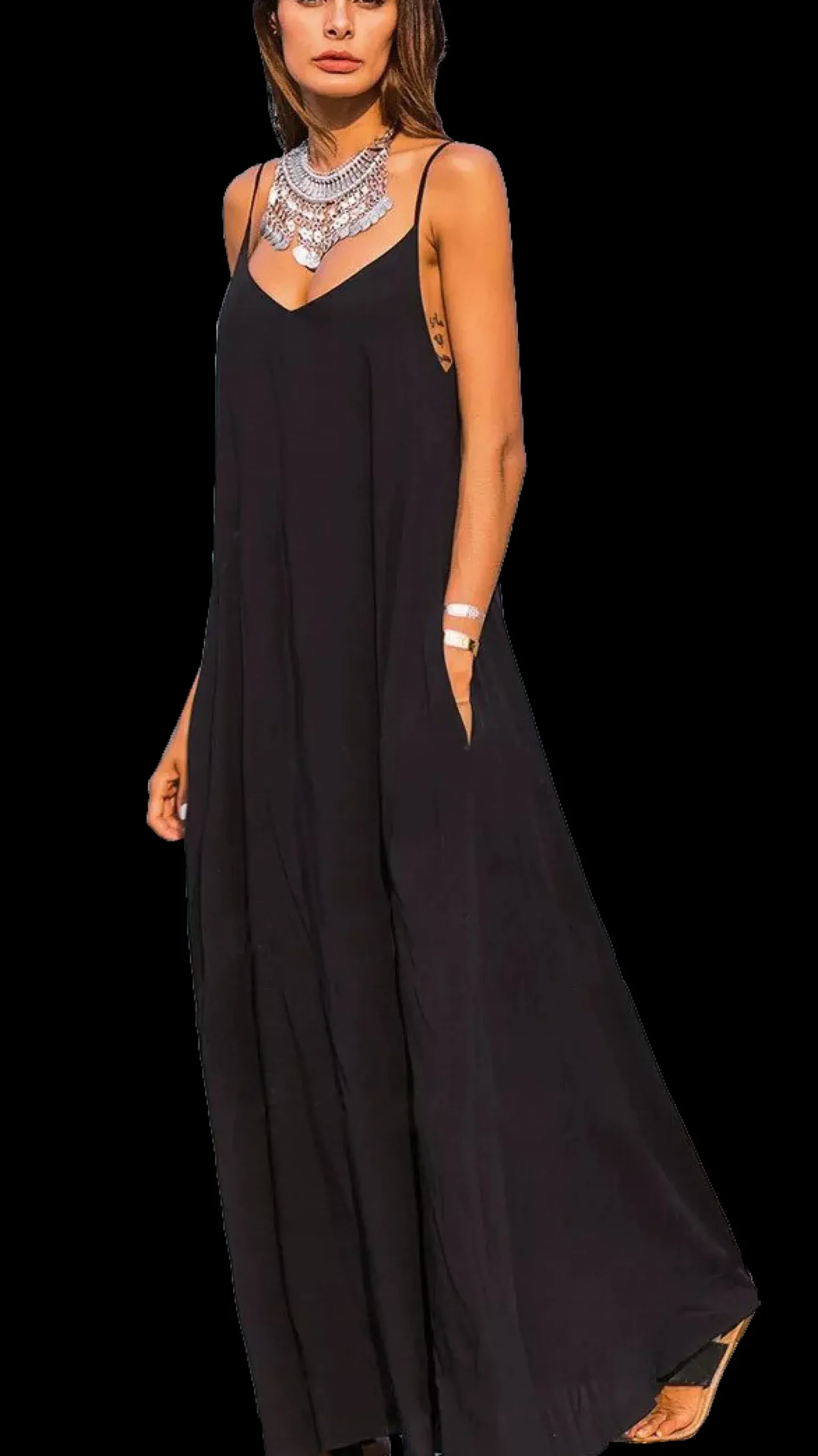 Vestito estivo lungo Yasmine, nero