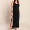 VESTITO MAXI CON PIZZO PRIMAROSA, NERO