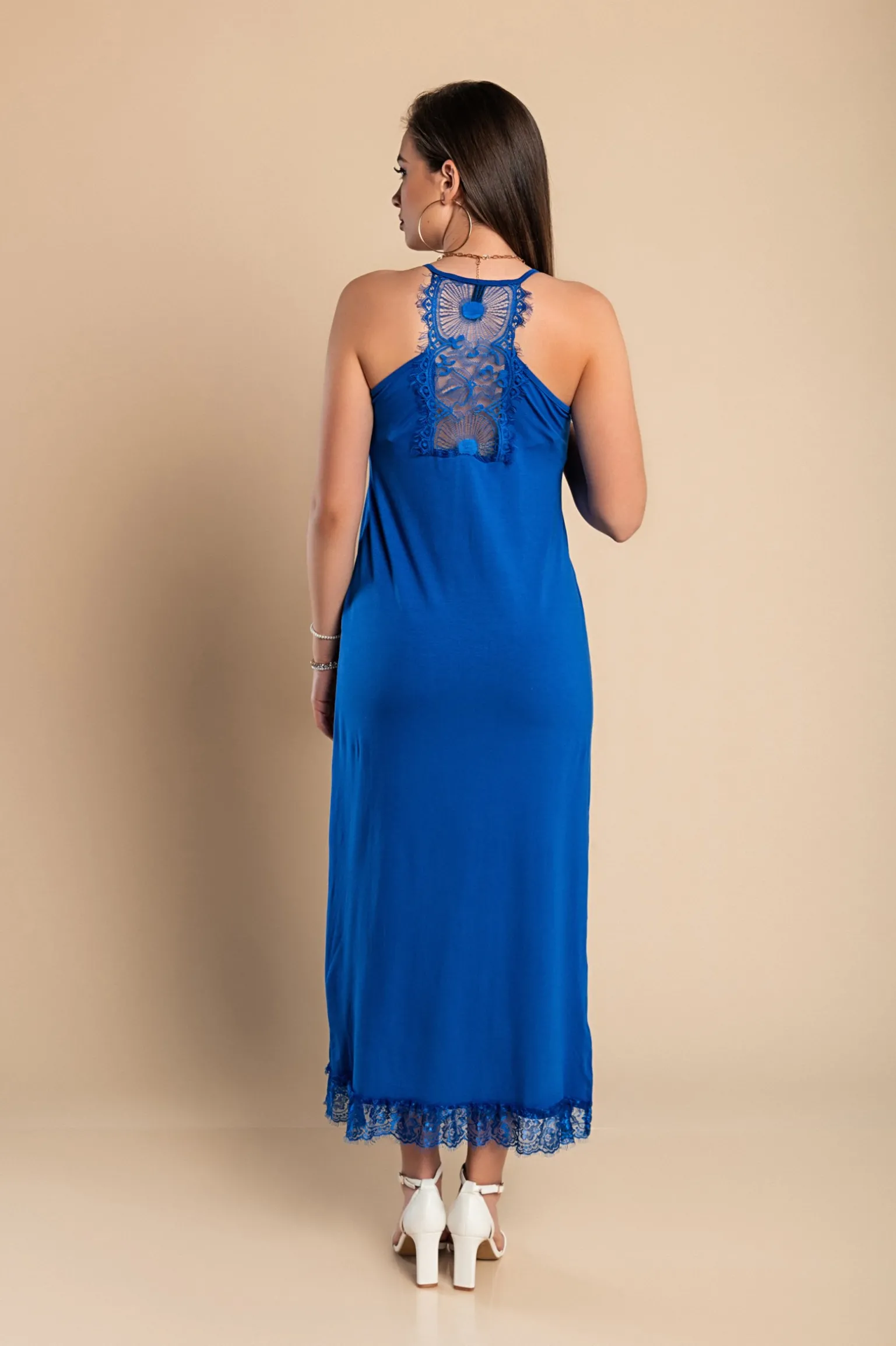 VESTITO MAXI CON PIZZO PRIMAROSA, BLU