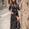 VESTITO MAXI ELEGANTE CON STAMPO MORI - NERO