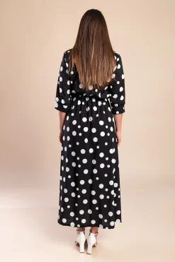 VESTITO MAXI ELEGANTE CON STAMPO MORI - NERO