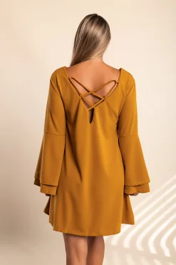 Vestito mini con maniche a campana Rania, senape