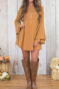 Vestito mini con maniche a campana Rania, senape