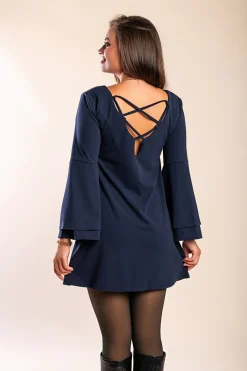 Vestito mini con maniche a campana Rania,  blu scuro