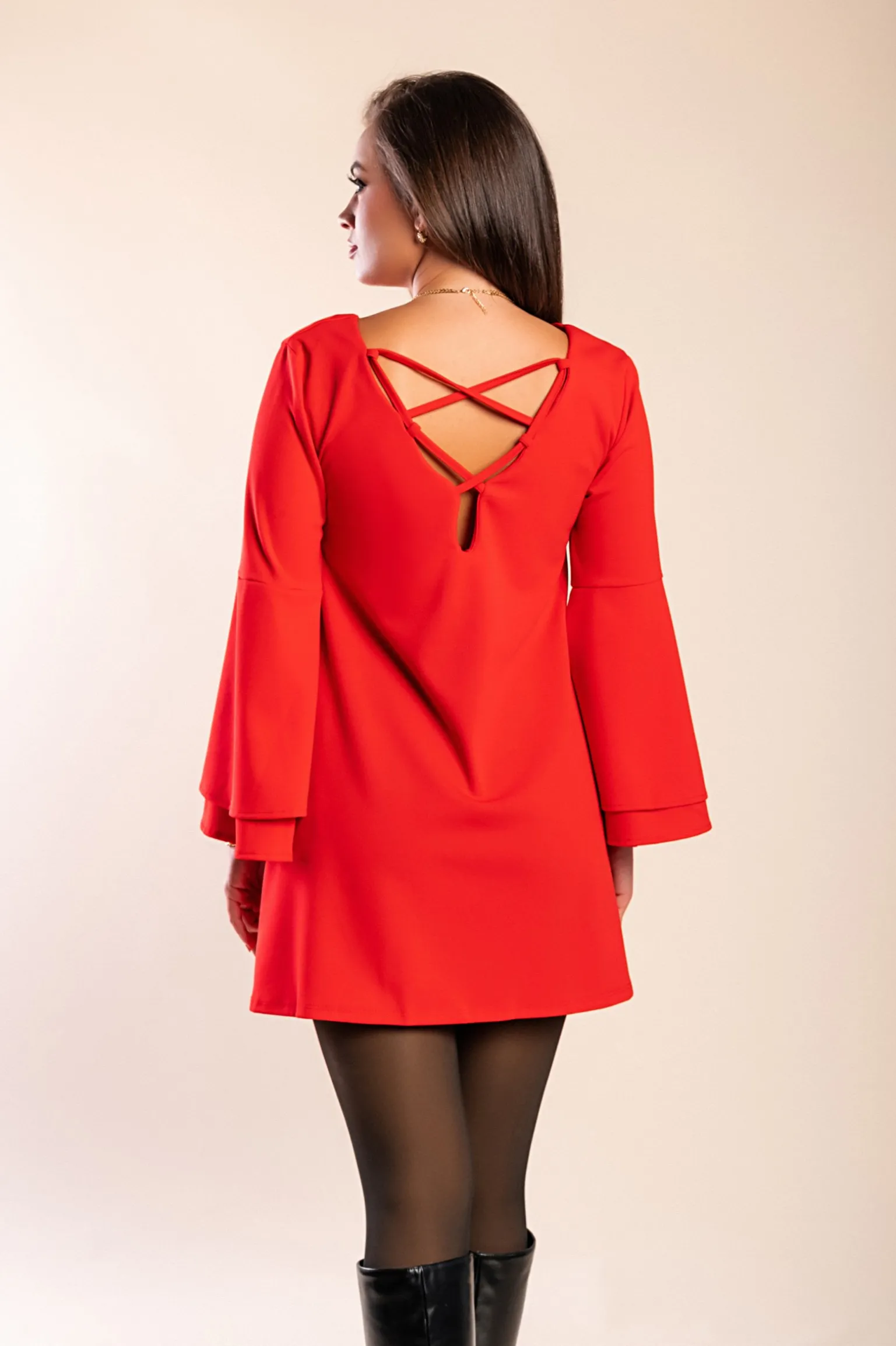 Vestito mini con maniche a campana Rania, rosso