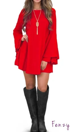 Vestito mini con maniche a campana Rania, rosso